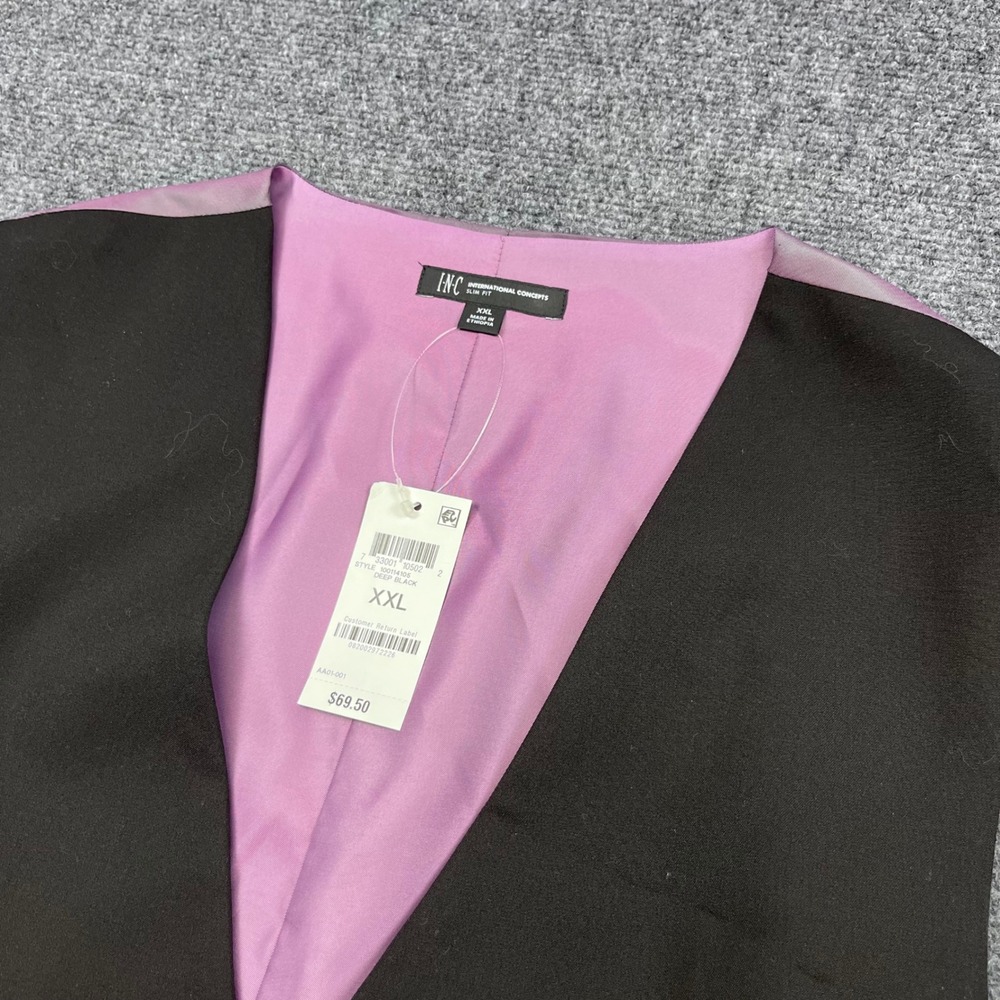 INC Slim Fit Formal Wedding Deep Black Waistcoat Vest